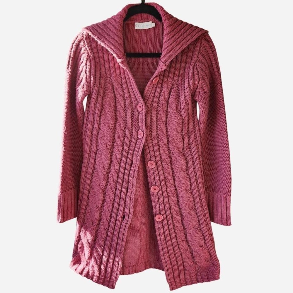 OCN Elements Vintage Y2K Womens Pink Cable Knit Long Cardigan Sweater Size S